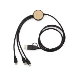 Adaptadores y Cargadores Personalizados | Cable Multicargador 3 en 1 Bambú con logo | Regalos Corporativos Personalizados